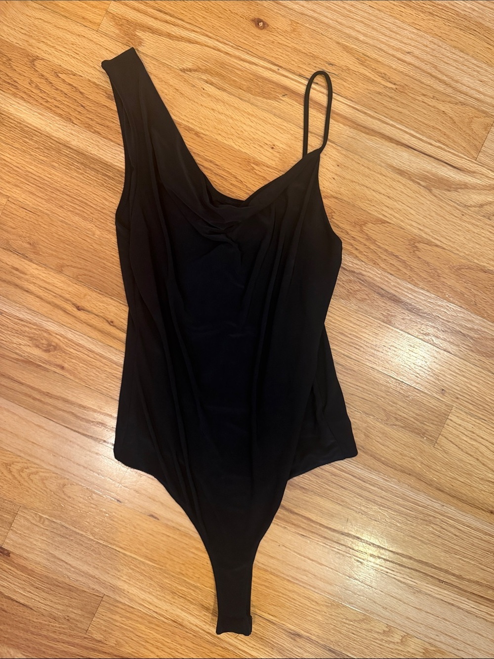 Asymmetric Black Draped Bodysuit